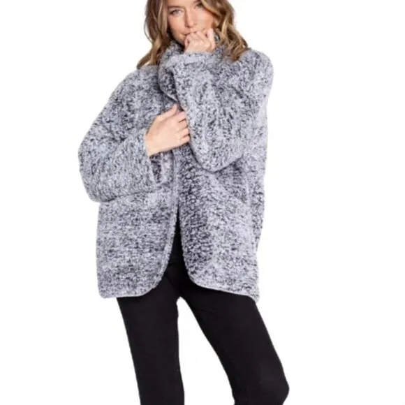 PJ Salvage Cozy Shearling Cardigan Choose Happiness RECOCA Black