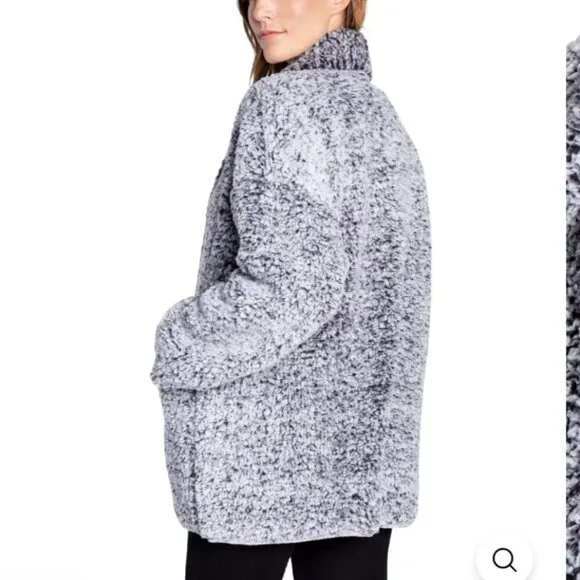 PJ Salvage Cozy Shearling Cardigan Choose Happiness RECOCA Black
