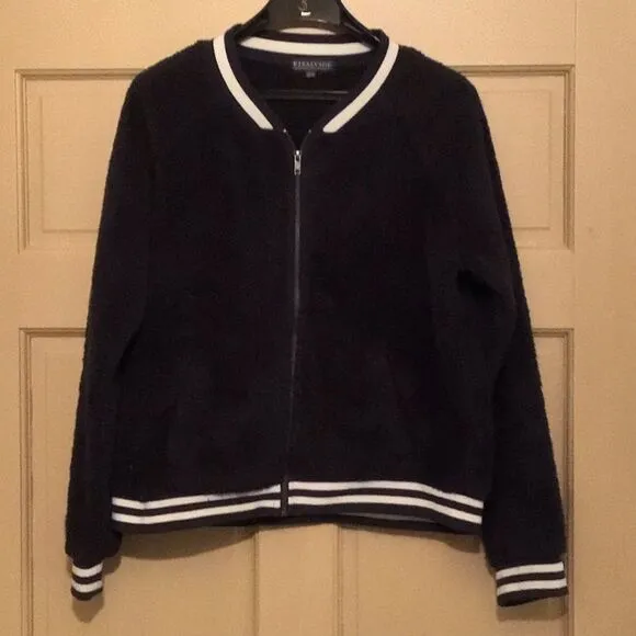 PJ SALVAGE WOMENS BOMBER BABE BLACK PLUSH ZIP FRONT JACKET