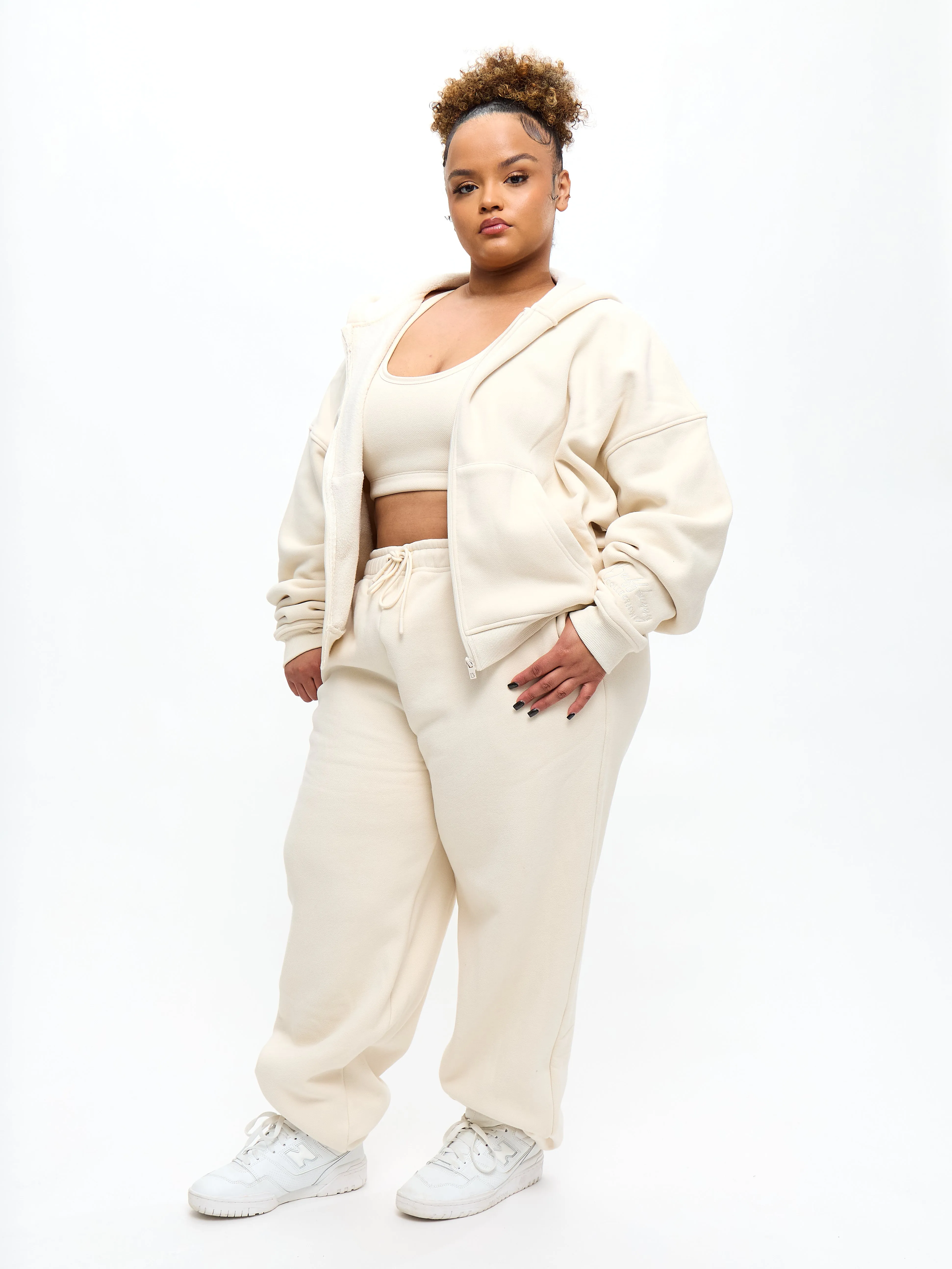 Plush Fleece Zip Hoodie - Oat Milk