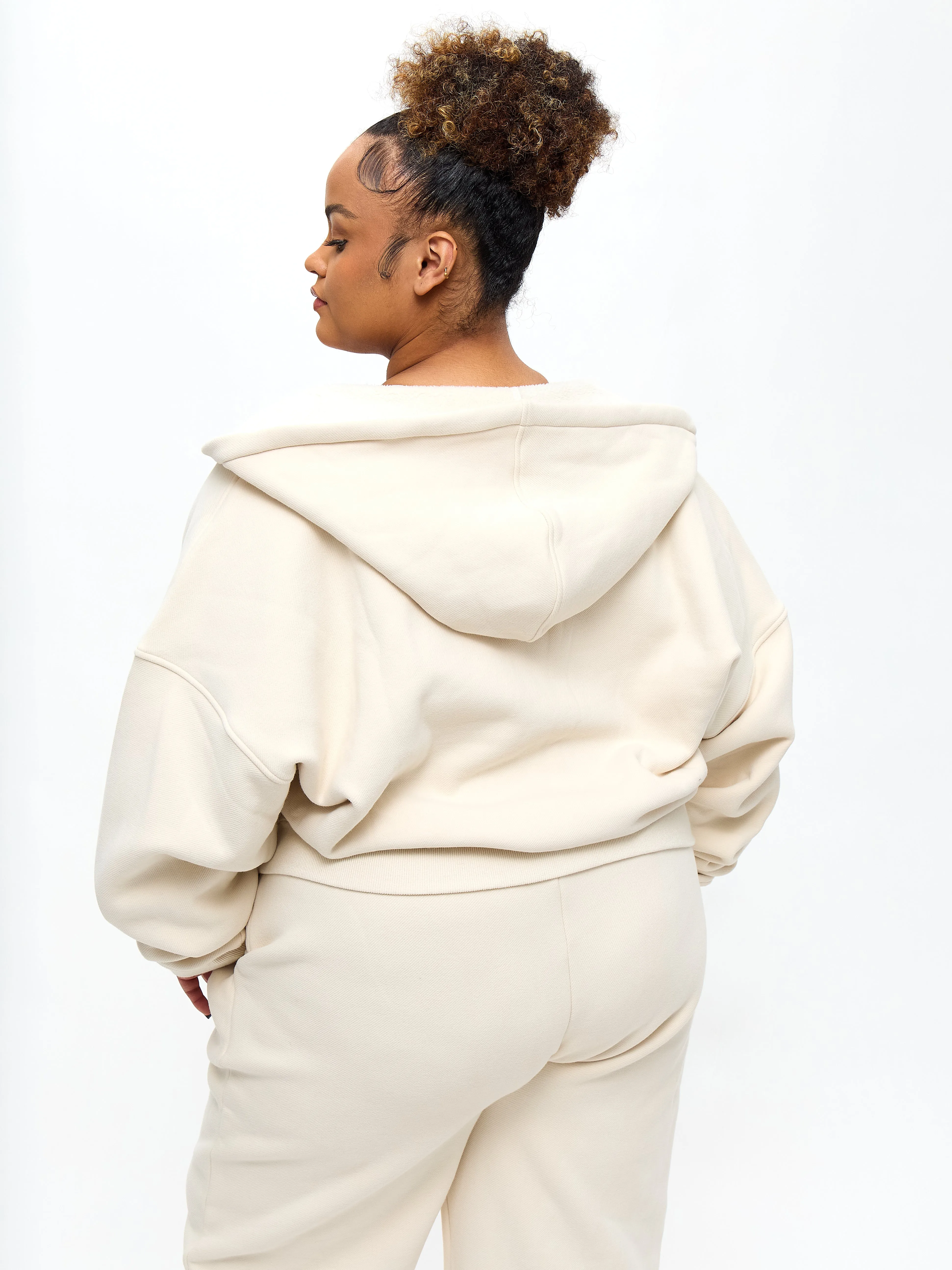 Plush Fleece Zip Hoodie - Oat Milk