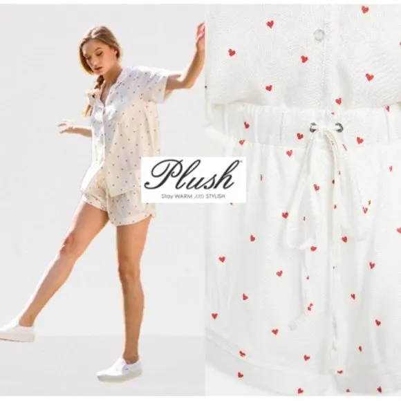 PLUSH Soft n Cozy Heart Shortie PJs 2 pc Set  XS NWT