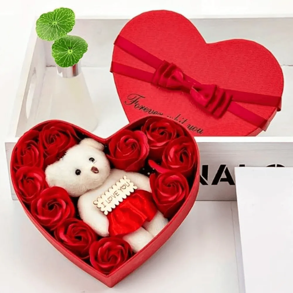 Plush Teddy Bear With Handmade Soap Roses