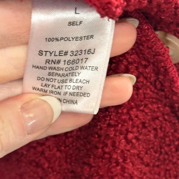 Red Teddy Jacket with Oversized Collar and Soft Material