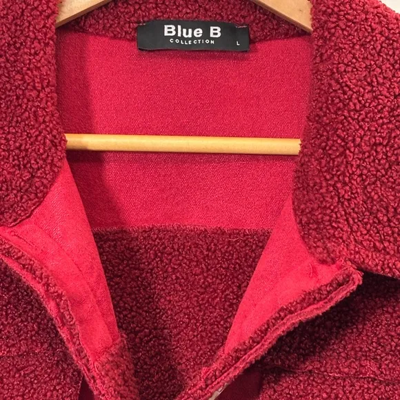 Red Teddy Jacket with Oversized Collar and Soft Material