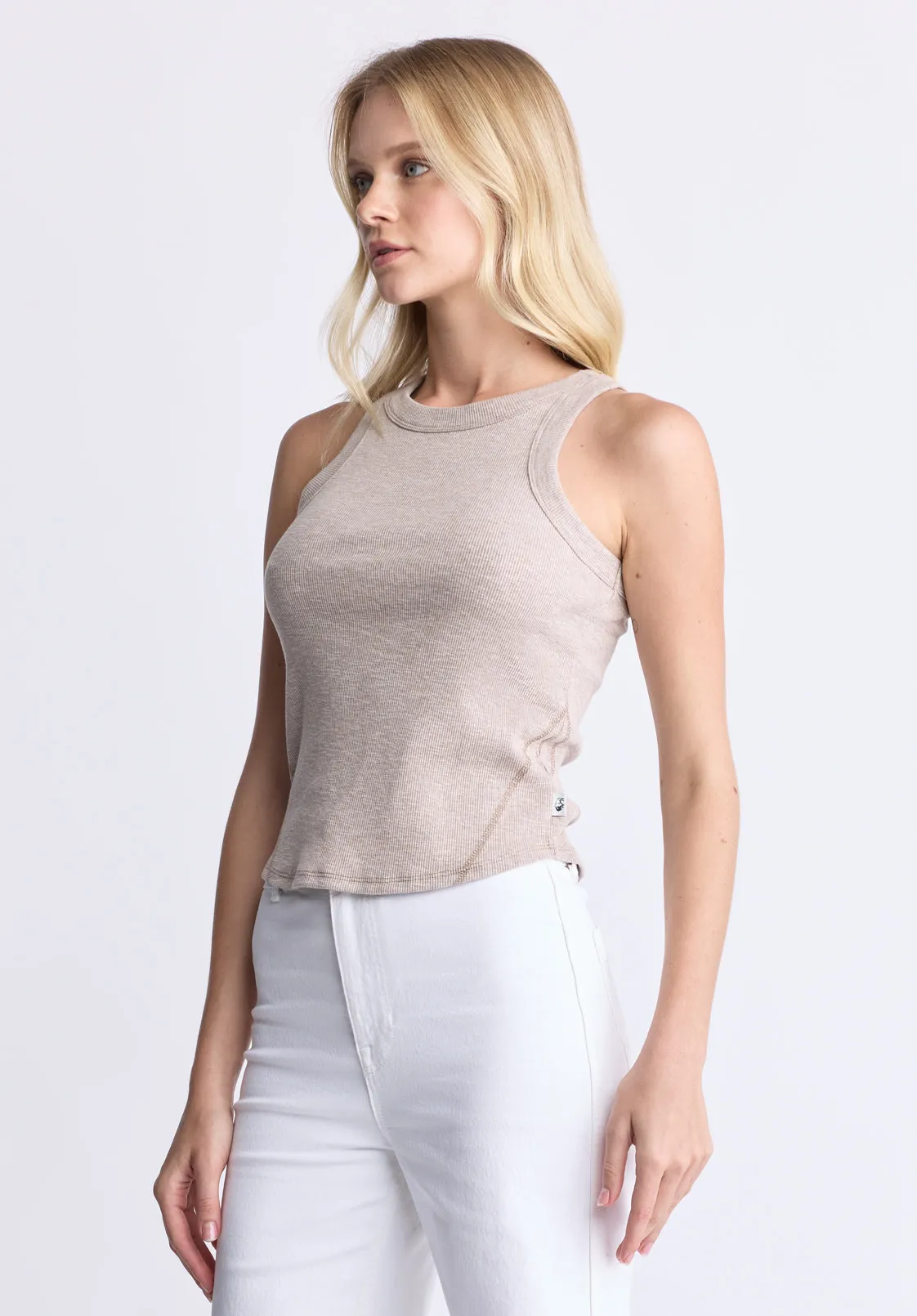 Regine Women's Ribbed Tank Top, Flax Beige - KT0119H