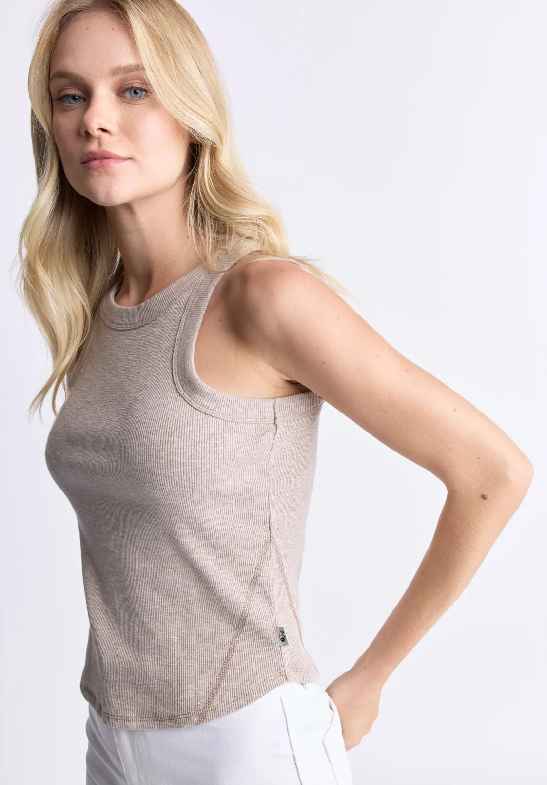 Regine Women's Ribbed Tank Top, Flax Beige - KT0119H