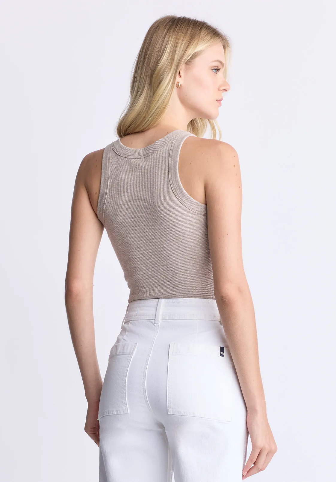 Regine Women's Ribbed Tank Top, Flax Beige - KT0119H