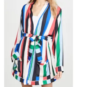 REVOLVE x PLUSH Soft &amp; Silky Stripe Belted Robe   Headband 2 pc Set S NWT