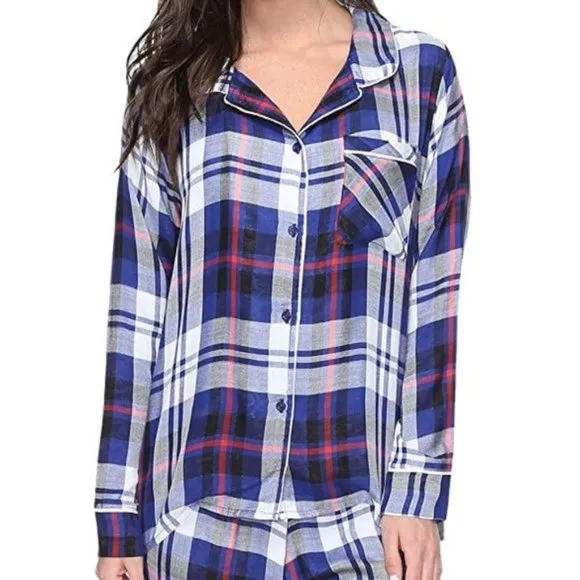 REVOLVE x PLUSH Ultra Soft Navy Plaid 2 pc PJs Pajamas,  S NWT