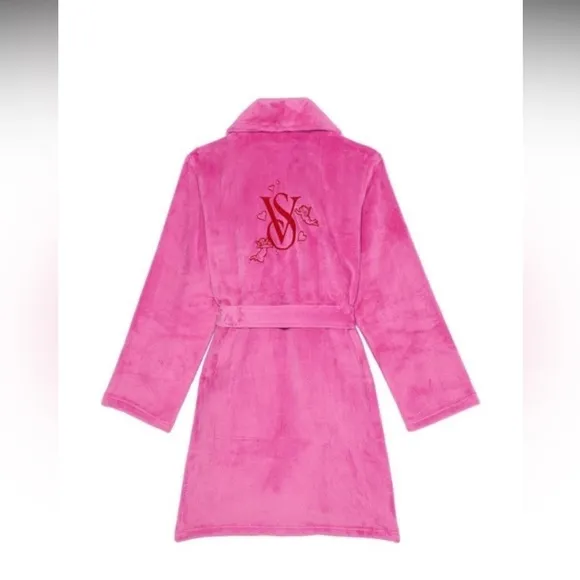 Robe Victoria’s Secret sexy cozy soft short robe size XS/S plush  pink peony✨🩷🤍