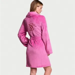 Robe Victoria’s Secret sexy cozy soft short size XS/Small 🩷plush pink peony💕🤍✨