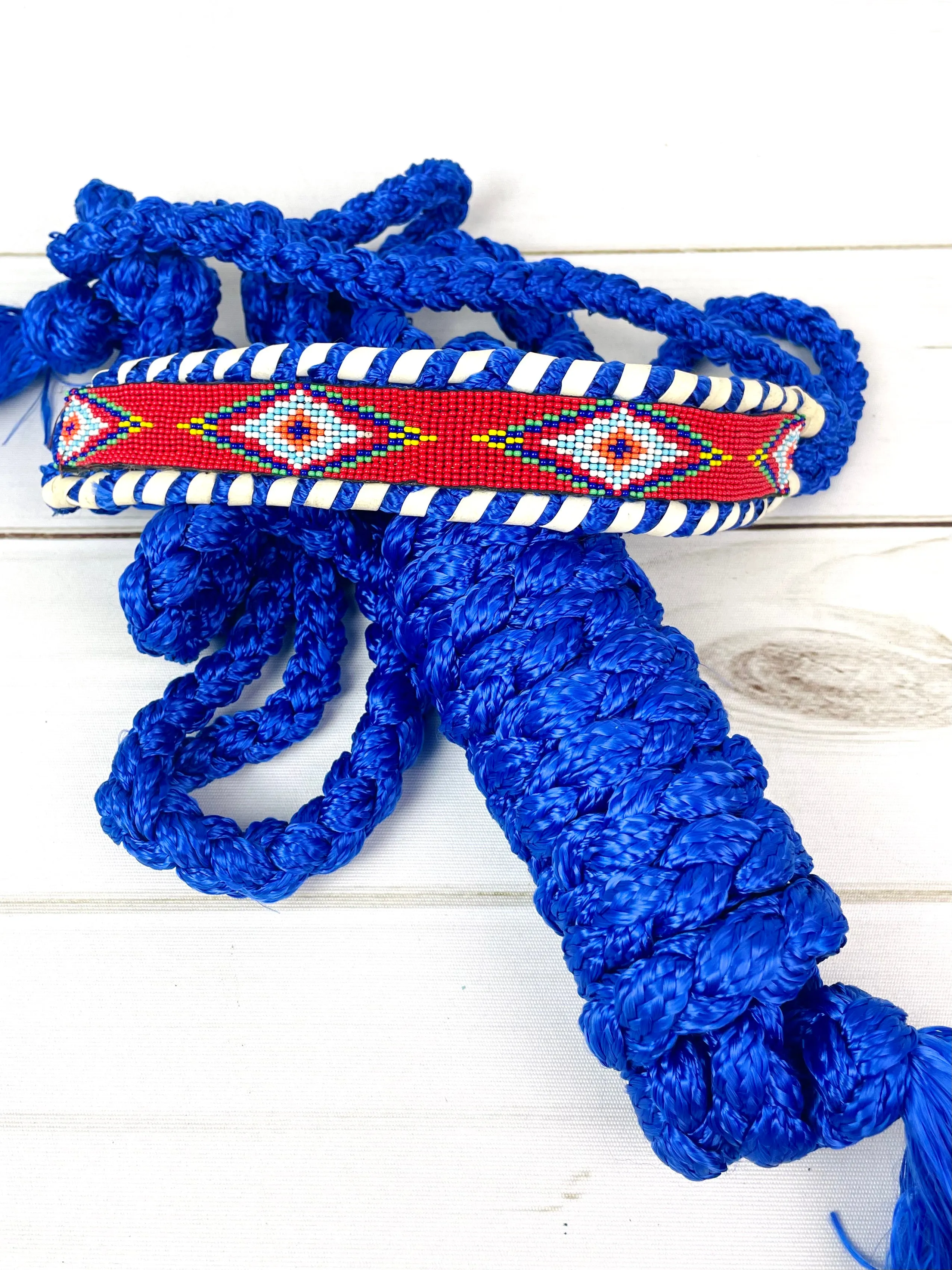 Royal Blue, Red White Beaded Nylon Muletape Halter