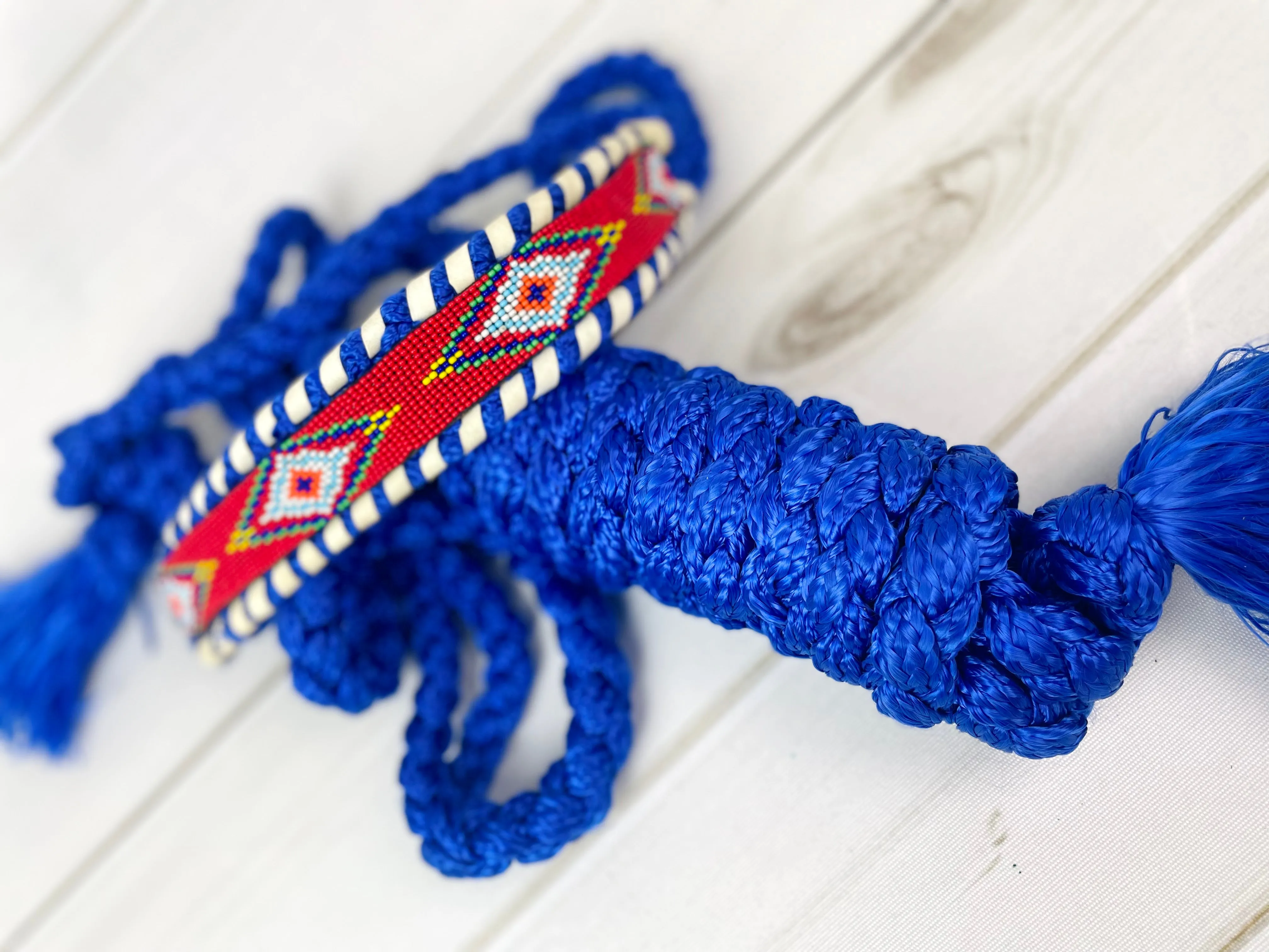 Royal Blue, Red White Beaded Nylon Muletape Halter