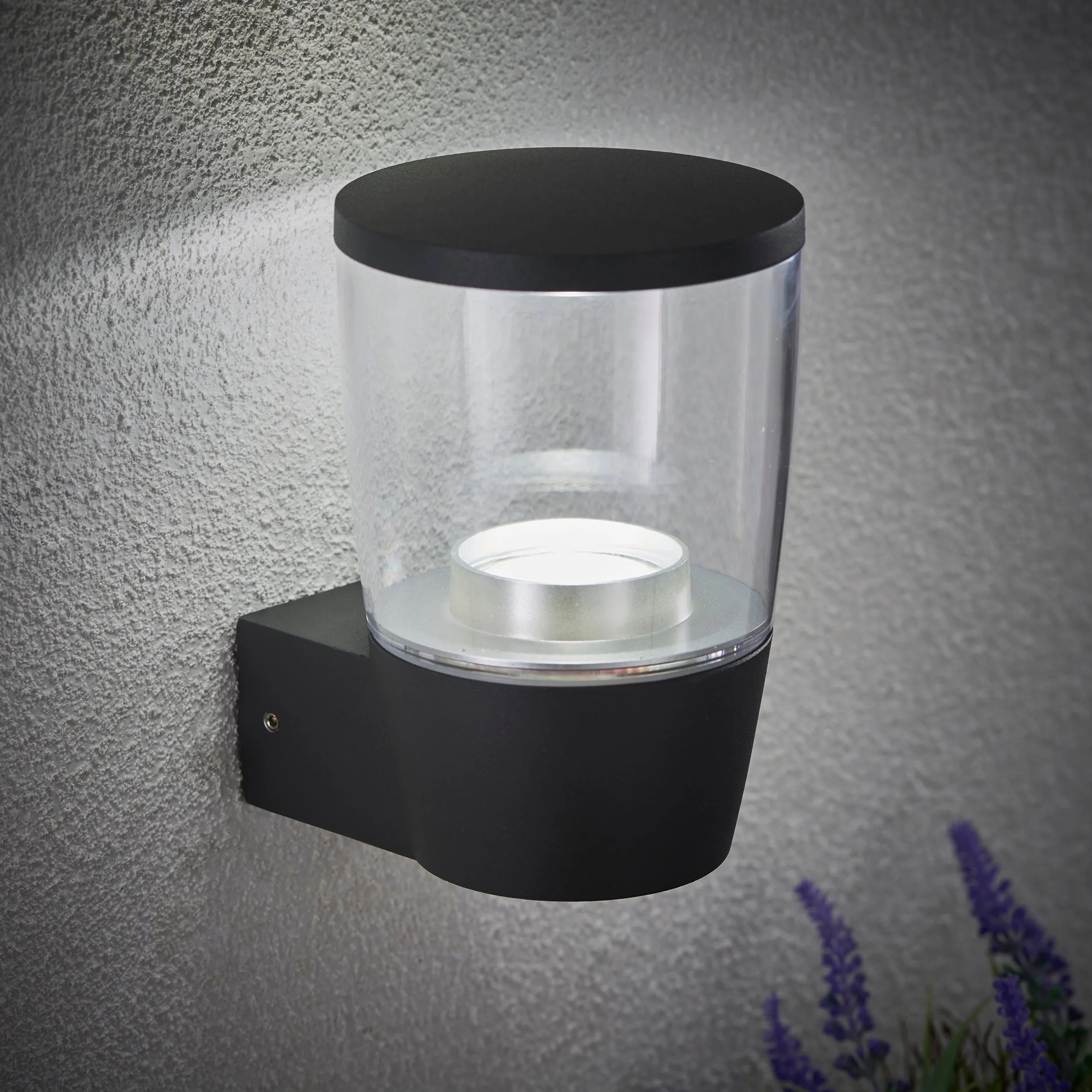 Saxby 67697 Canillo wall IP44 4.6W Textured dark matt anthracite paint & clear pc 4.6W LED GU10 Cool White (Required)