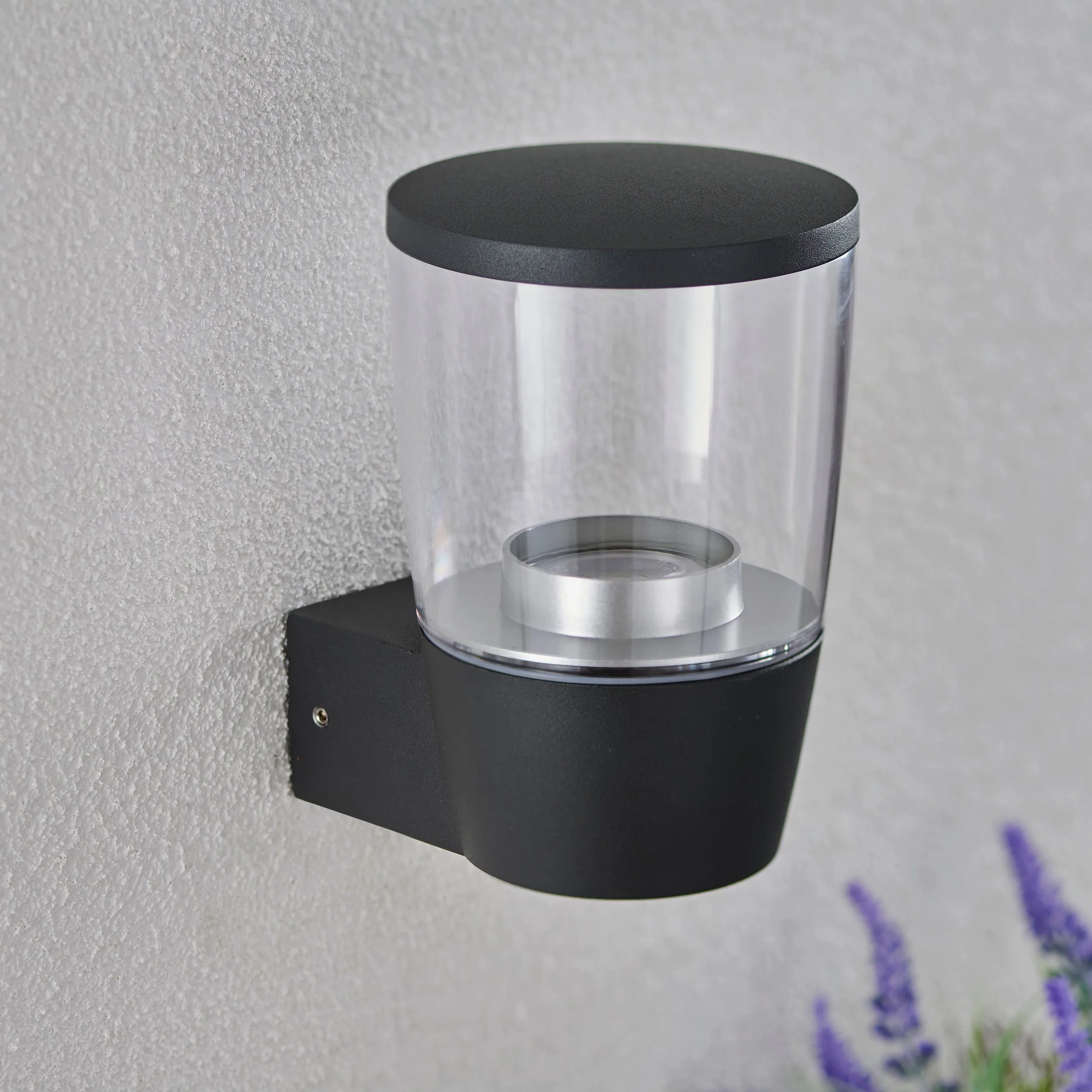 Saxby 67697 Canillo wall IP44 4.6W Textured dark matt anthracite paint & clear pc 4.6W LED GU10 Cool White (Required)