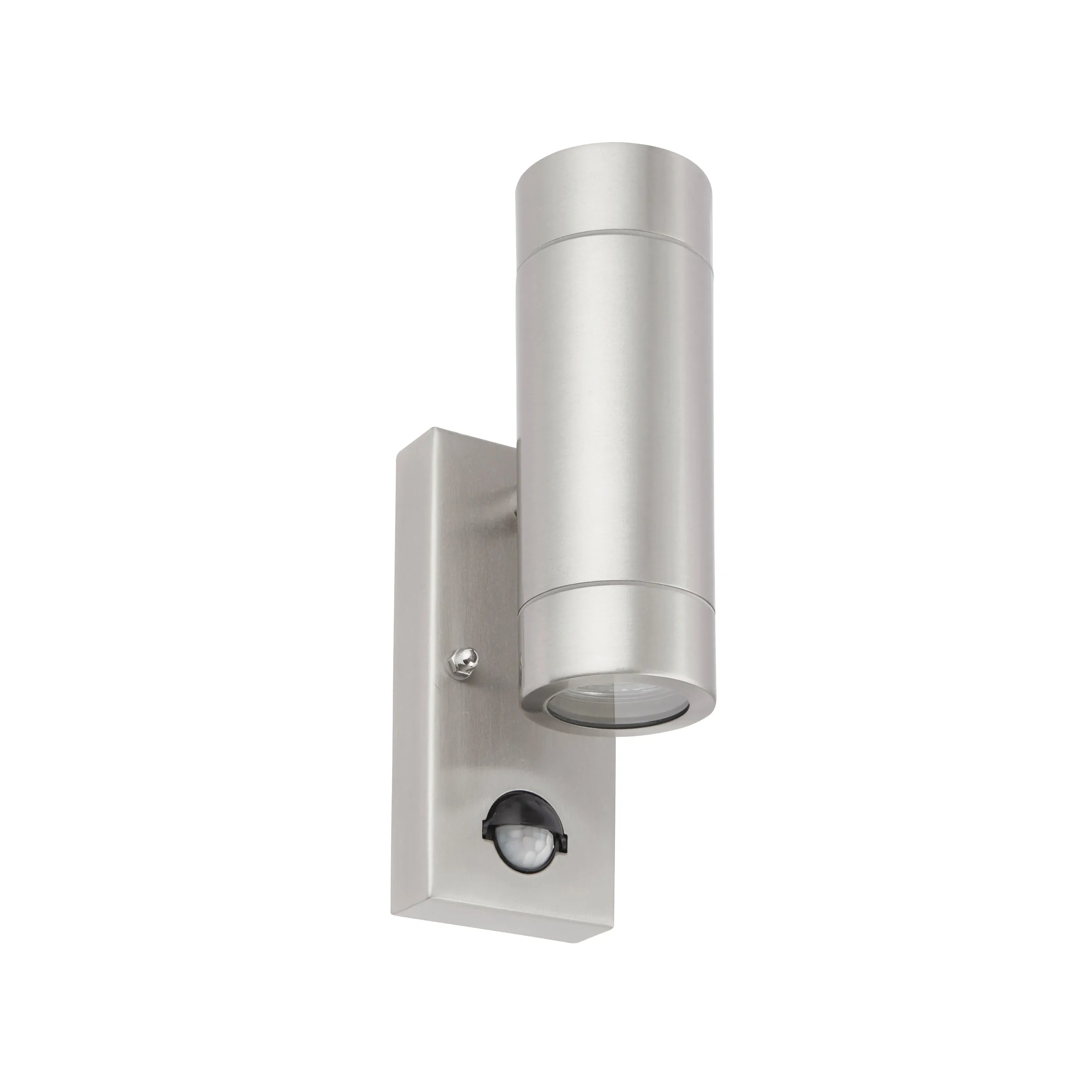 Saxby 73445 Atlantis PIR 2lt wall IP44 7W Marine grade brushed stainless steel & clear glass 2 x 7W LED GU10 (Required)
