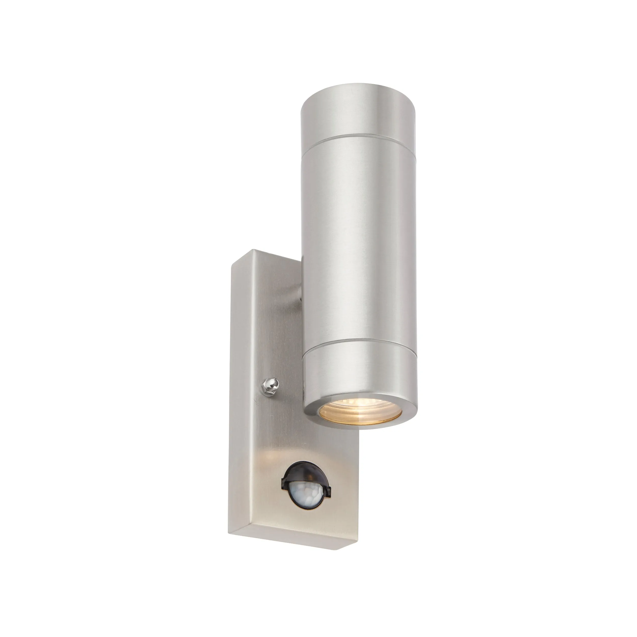 Saxby 73445 Atlantis PIR 2lt wall IP44 7W Marine grade brushed stainless steel & clear glass 2 x 7W LED GU10 (Required)
