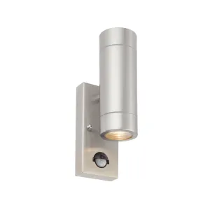 Saxby 73445 Atlantis PIR 2lt wall IP44 7W Marine grade brushed stainless steel & clear glass 2 x 7W LED GU10 (Required)