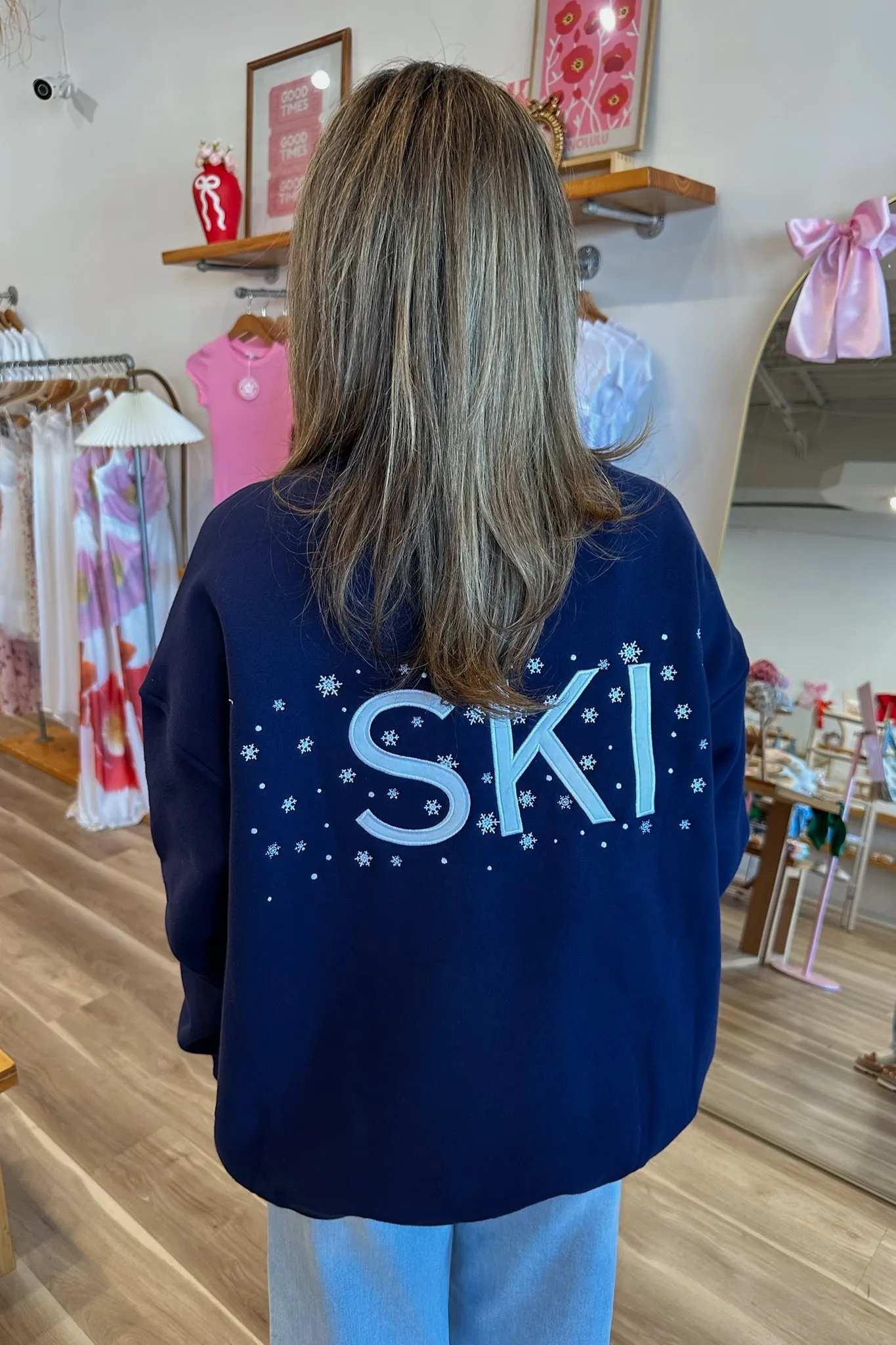 Snowflake Ski Sweatshirt in Navy Blue