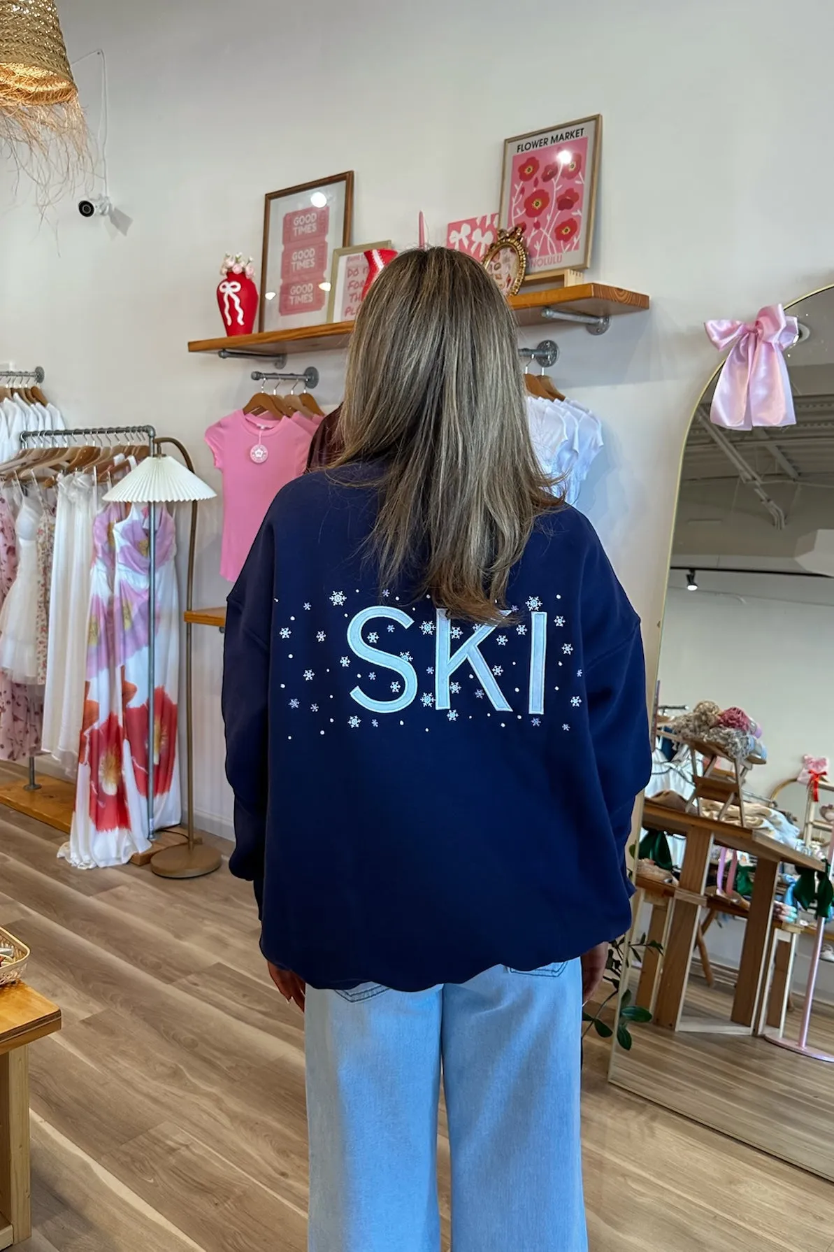 Snowflake Ski Sweatshirt in Navy Blue