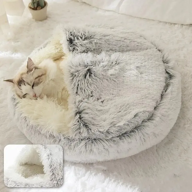 Soft Plush Warm Pet Bed with Sleeping Cave