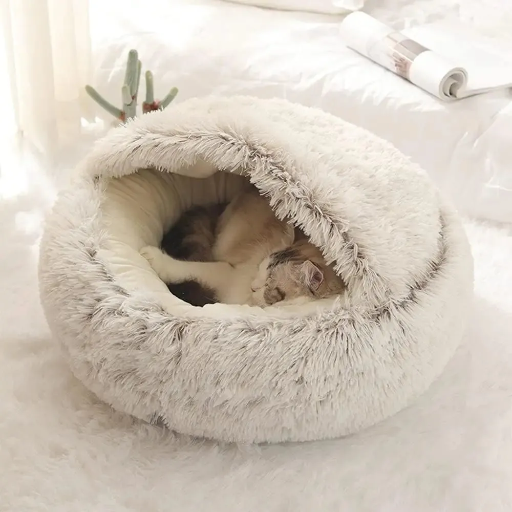 Soft Plush Warm Pet Bed with Sleeping Cave