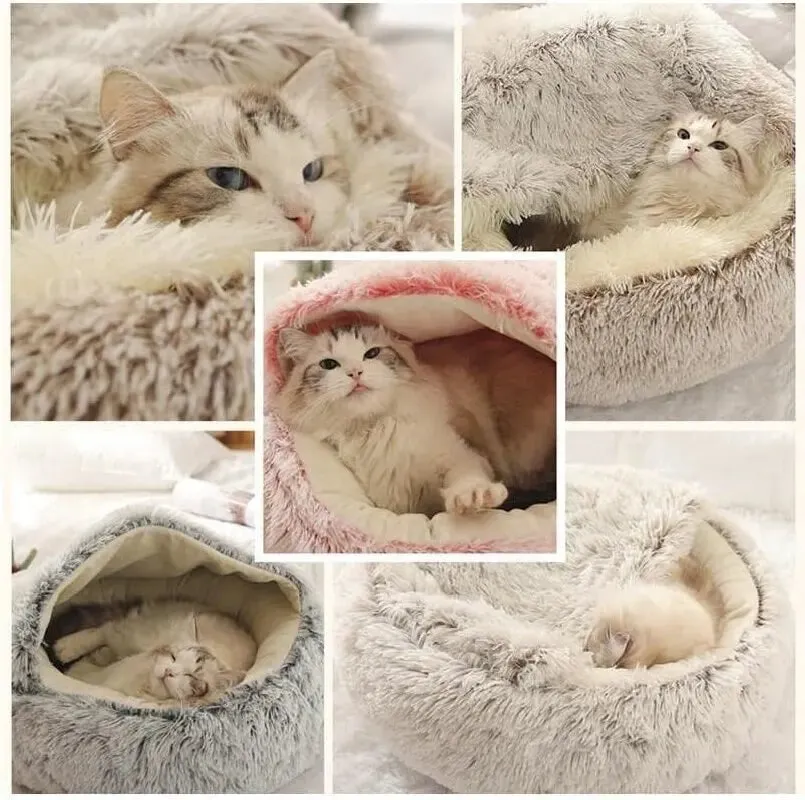 Soft Plush Warm Pet Bed with Sleeping Cave