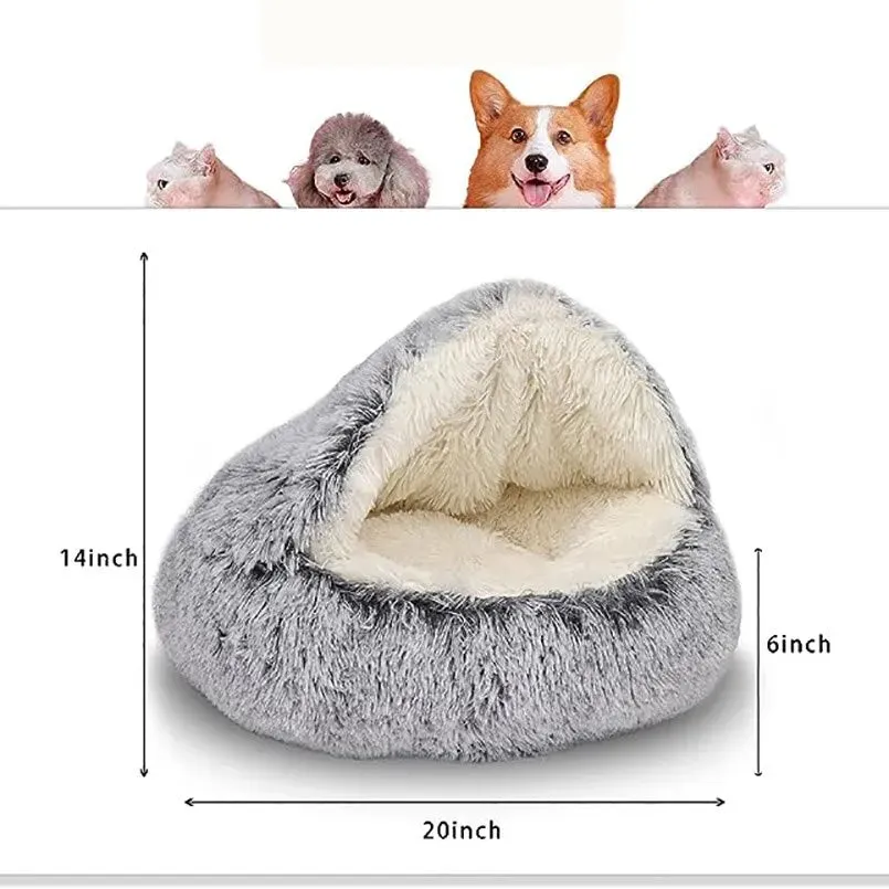 Soft Plush Warm Pet Bed with Sleeping Cave