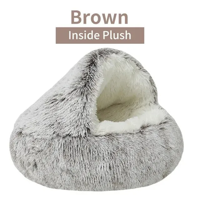 Soft Plush Warm Pet Bed with Sleeping Cave