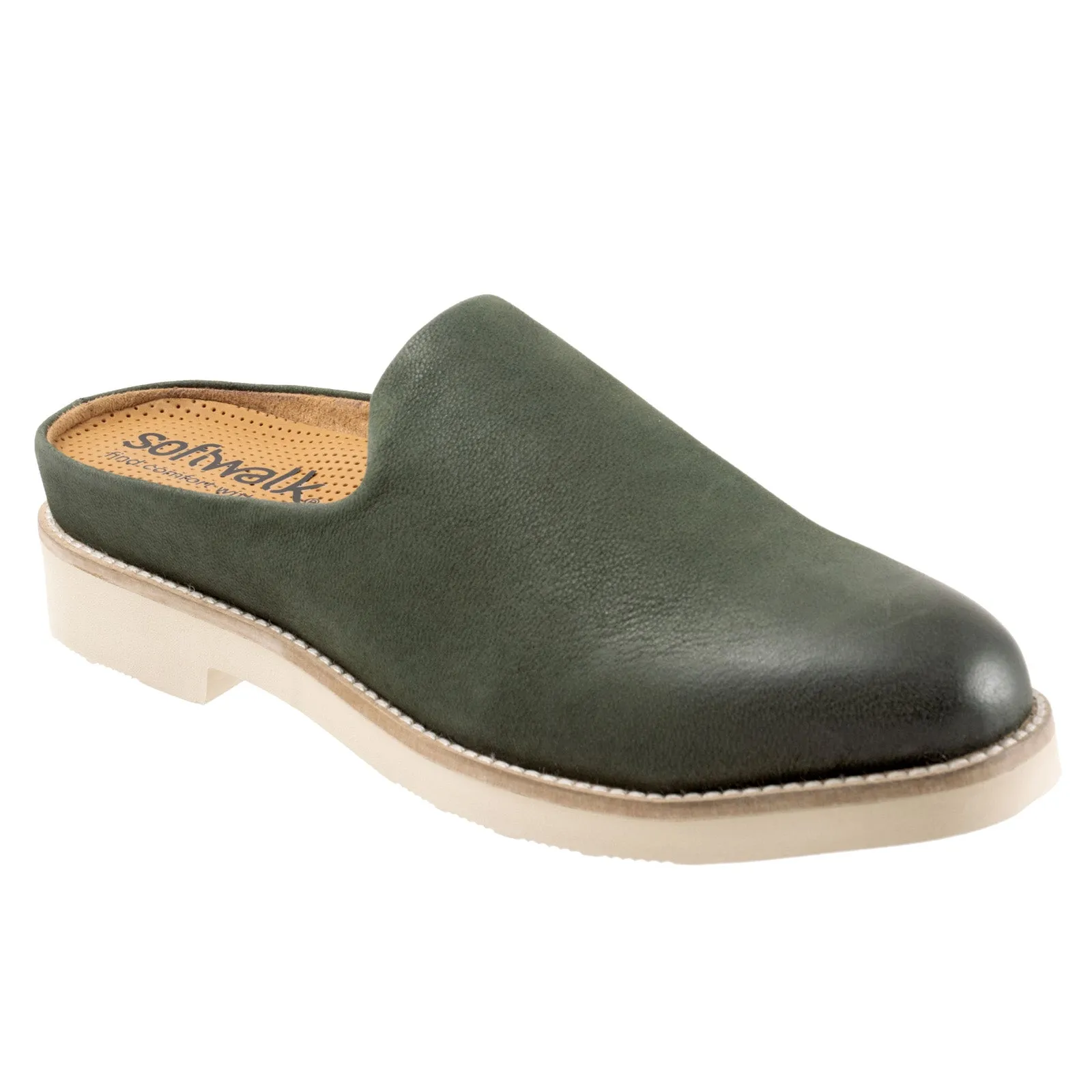 Softwalk Wolcott II S2267-319 Womens Green Leather Slip On Mule Sandals Shoes
