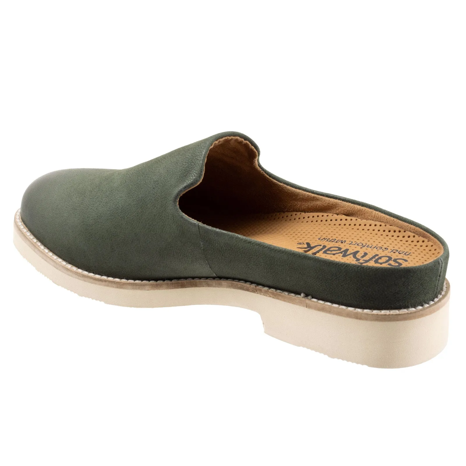 Softwalk Wolcott II S2267-319 Womens Green Leather Slip On Mule Sandals Shoes