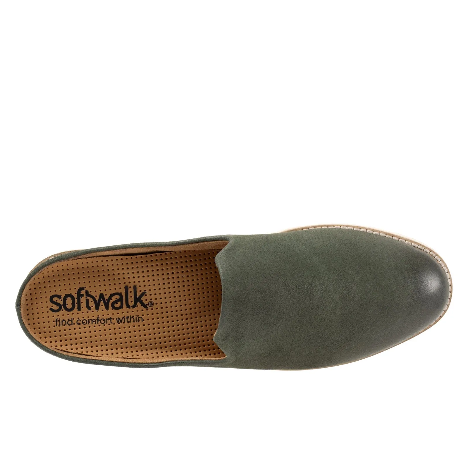Softwalk Wolcott II S2267-319 Womens Green Leather Slip On Mule Sandals Shoes