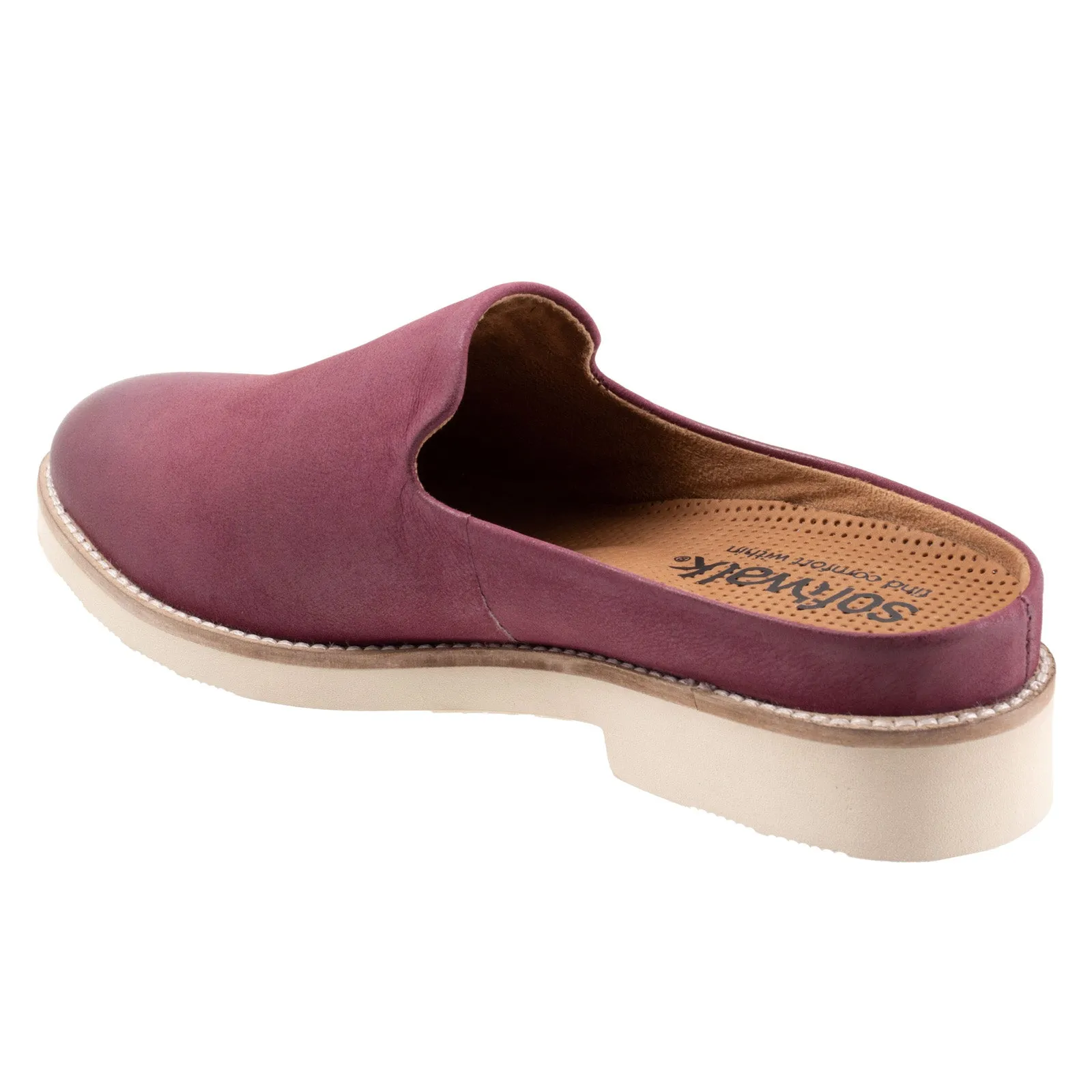 Softwalk Wolcott II S2267-662 Womens Burgundy Leather Mule Flats Shoes