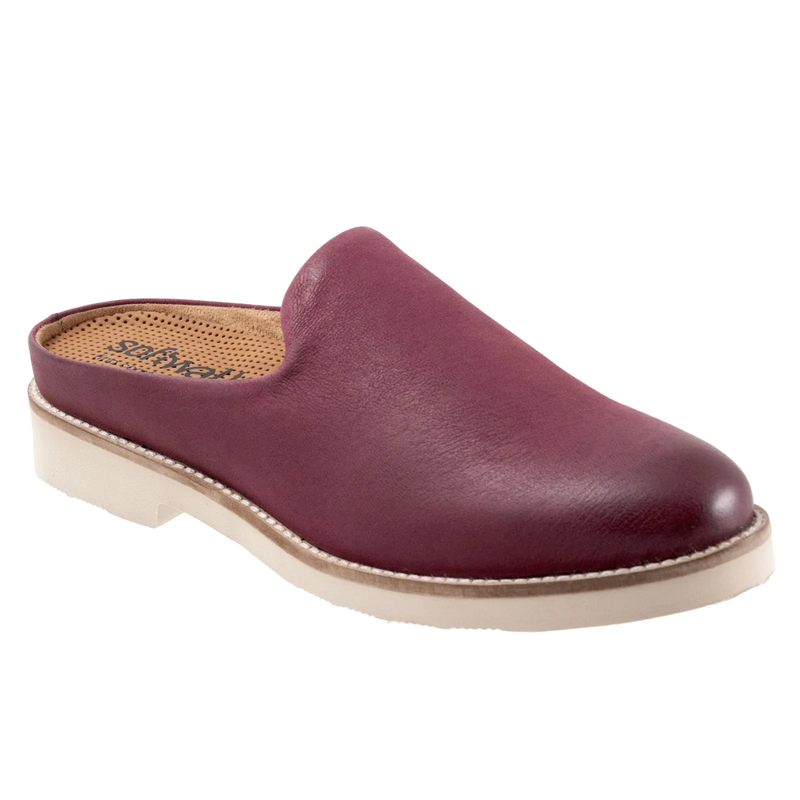 Softwalk Wolcott II S2267-662 Womens Burgundy Leather Mule Flats Shoes