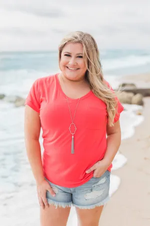 Solid V-Neck Pocket Top- Strawberry Pink