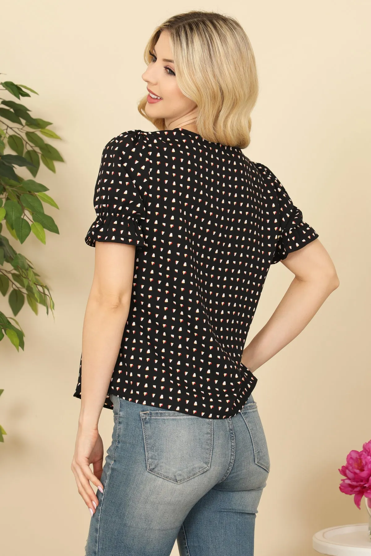 Square Neckline Puff Sleeve Printed Top