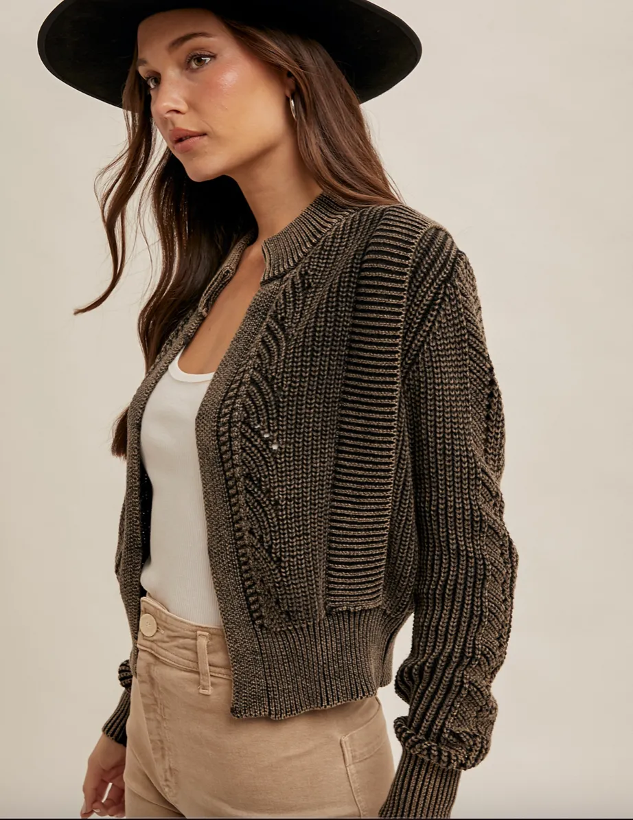 The Aubrielle Cropped Acid Wash Cardigan