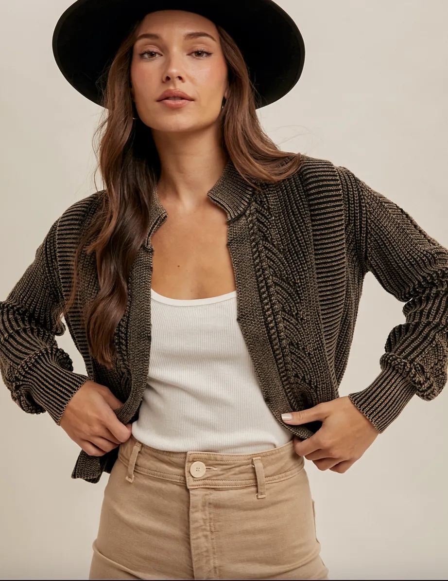 The Aubrielle Cropped Acid Wash Cardigan