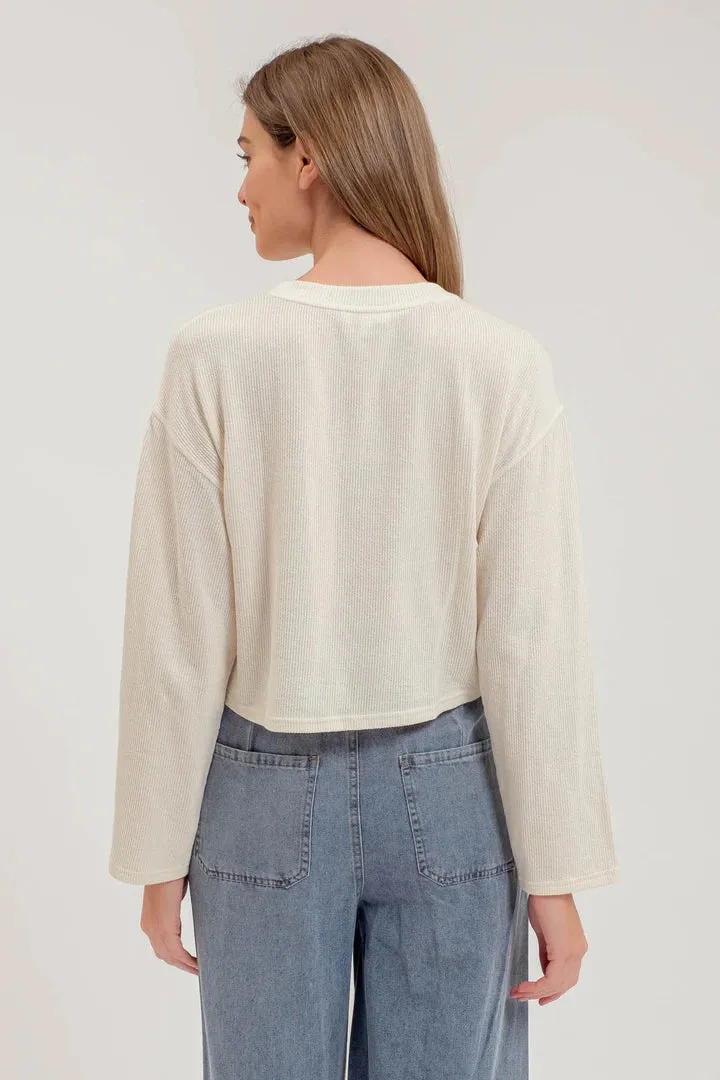 The Collins Cropped Rib Long Sleeve Top