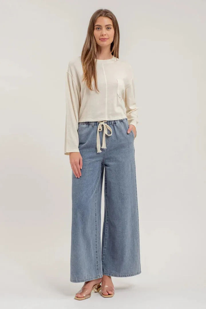 The Collins Cropped Rib Long Sleeve Top
