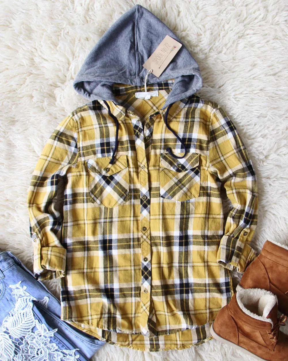 The Easton Plaid Hoodie in Mustard