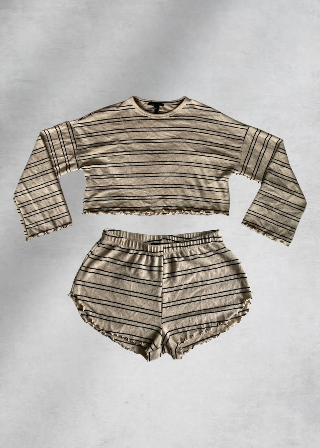 Thea Striped Lounge Shorts - Beige