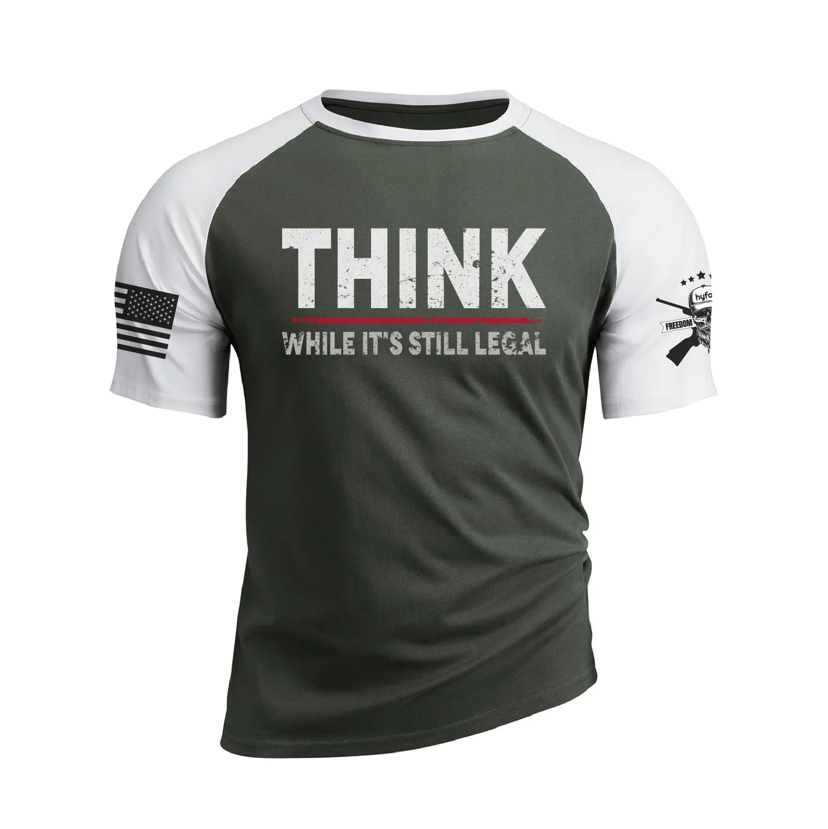 THINK WHILE IT'S STILL LEGAL 100% COTTON RAGLAN GRAPHIC TEE