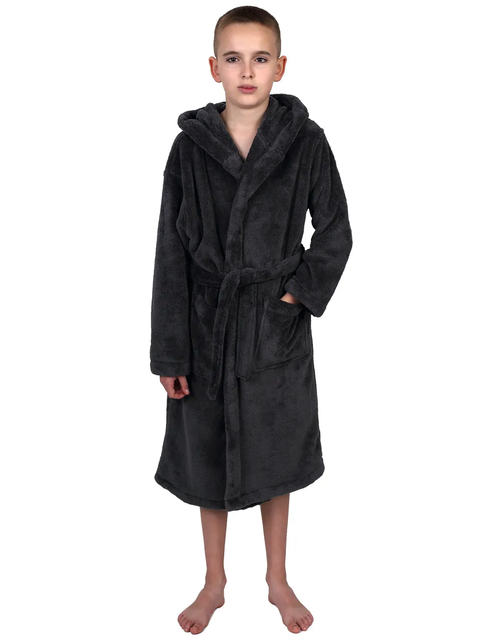 TowelSelections Boys Robe, Kids Plush Hooded Fleece Bathrobe