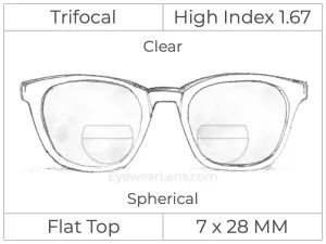 Trifocal - Flat Top 7X28 - High Index 1.67 - Spherical - Clear
