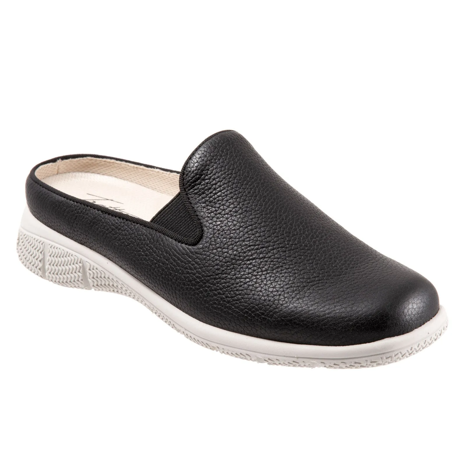Trotters Uma T2238-001 Womens Black Leather Slip On Mule Flats Shoes