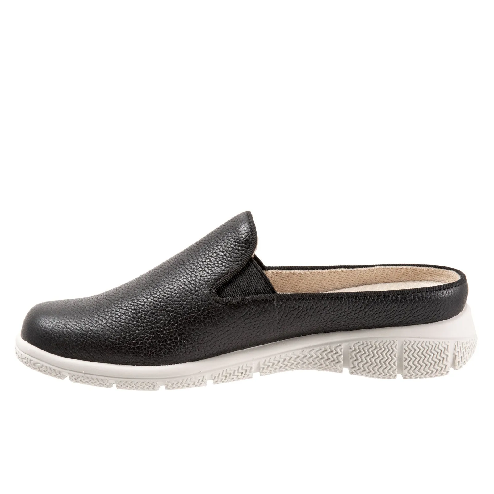 Trotters Uma T2238-001 Womens Black Leather Slip On Mule Flats Shoes
