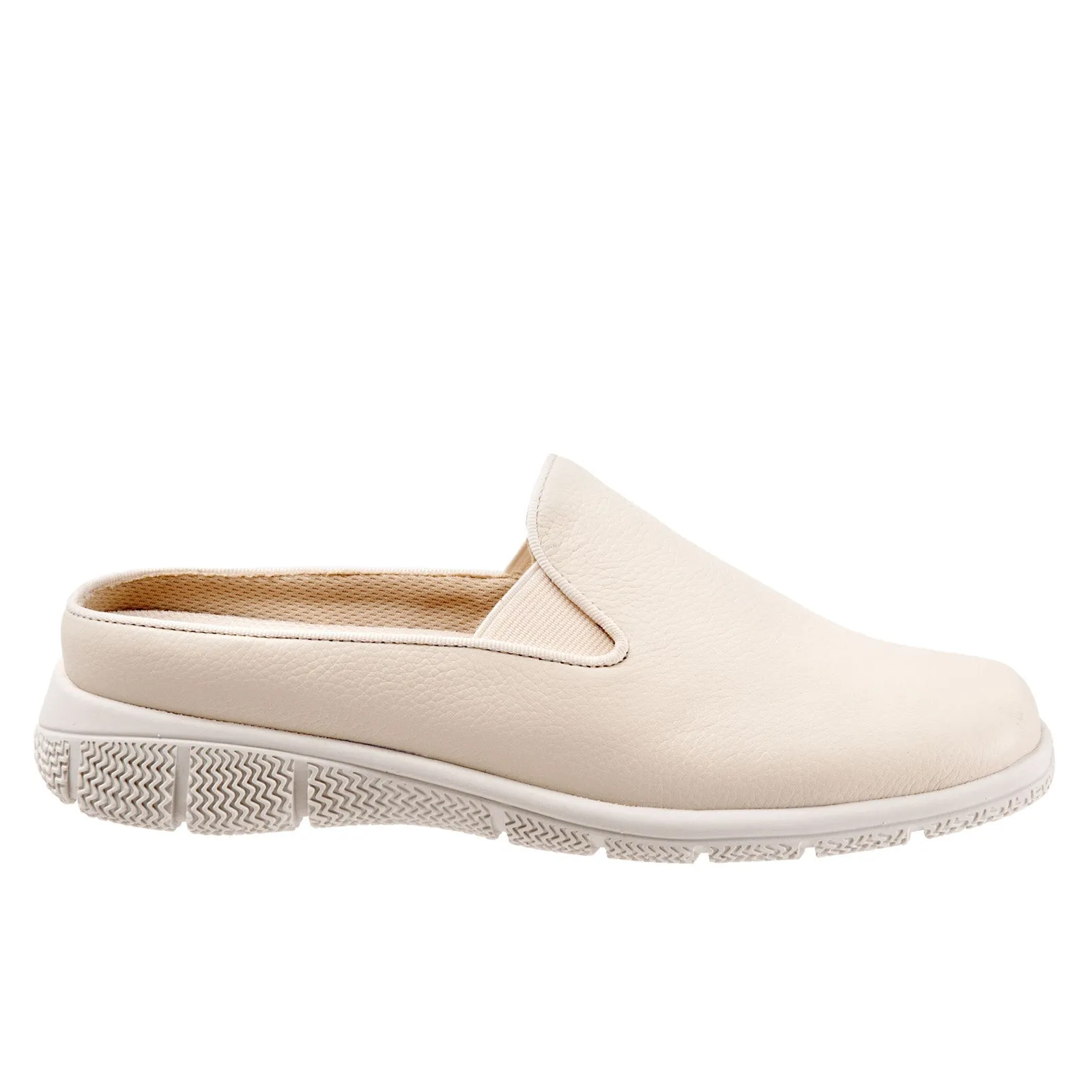 Trotters Uma T2238-126 Womens Beige Leather Slip On Mule Flats Shoes
