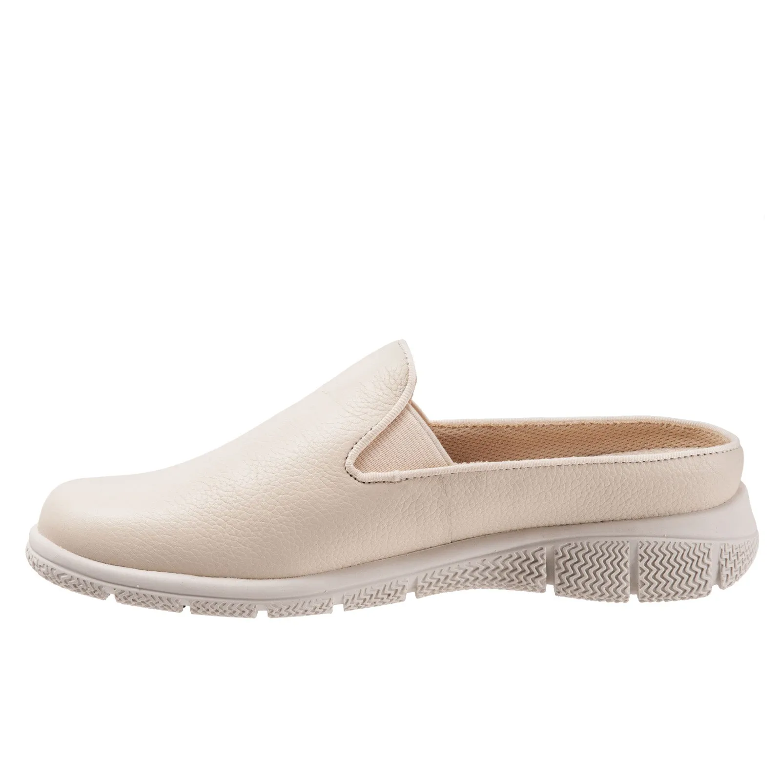 Trotters Uma T2238-126 Womens Beige Leather Slip On Mule Flats Shoes